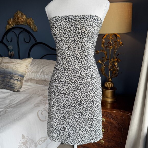 Vintage Y2K Le Chateau Black Floral Strapless Tube Dress - Picture 3 of 14